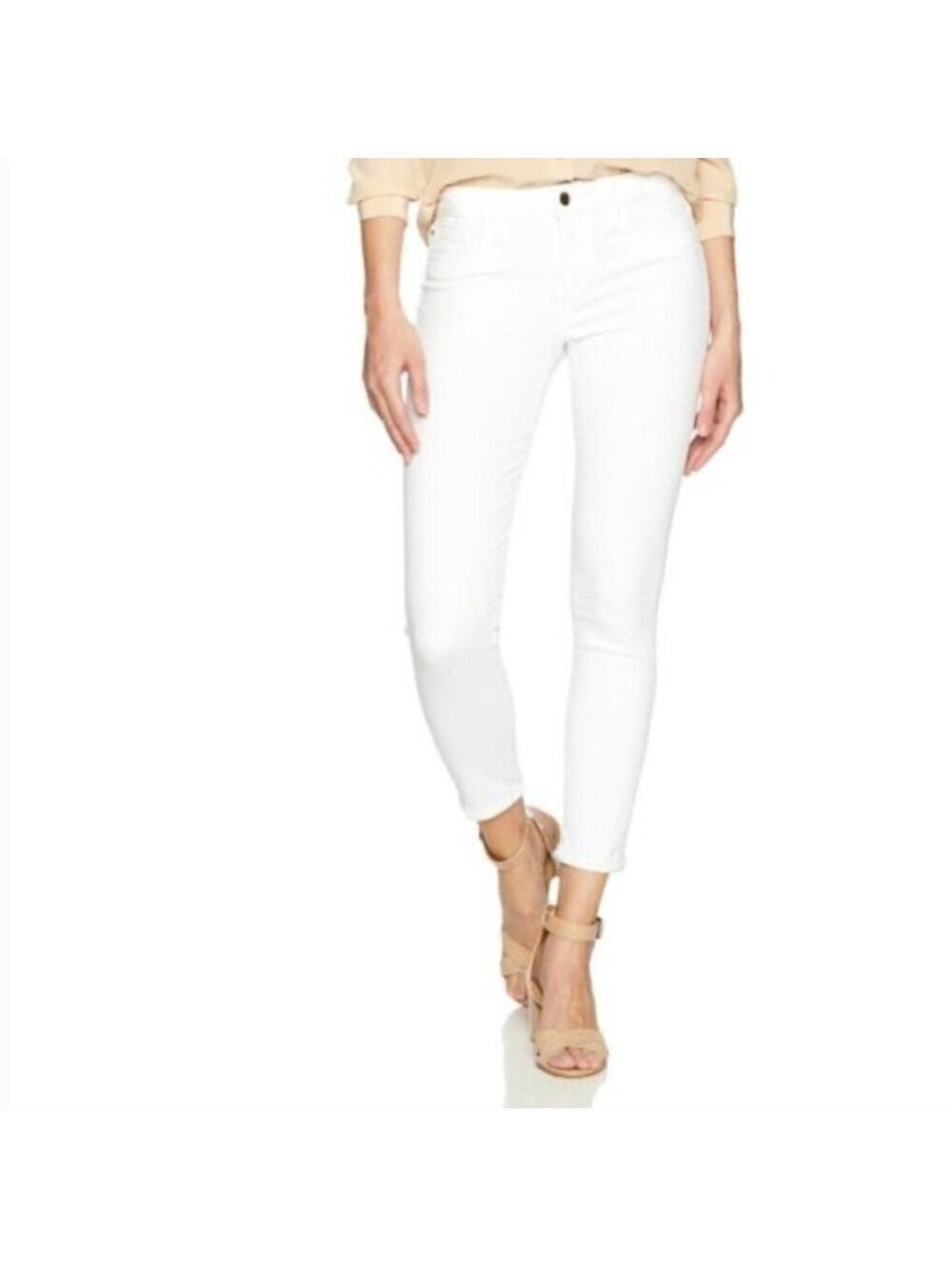 Joes Jeans Flawless The Icon Mid Rise Skinny Cropped White  w/ Frayed Hem sz 25